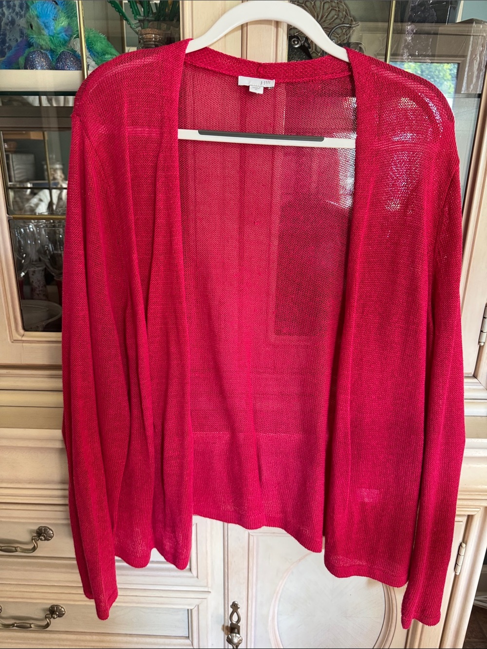 J. Jill Sheer Open-Front Cardigan in Bright Red